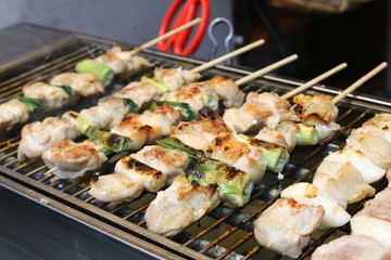 Dakkochi, korean chicken skewers, is a popular South Korean street food.