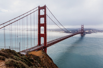 Fototapeta na wymiar San Francisco, CA - Dec 19, 2013: Golden Gate Bridge from Golden Gate view point