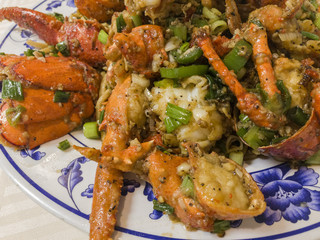 Close up shot of delicious Cantonese style Fry Lobster