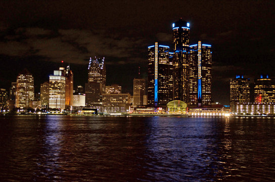 Detroit Night Cityscape or Panoramic Taken from Canada November 7, 2017