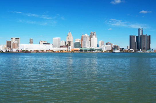 Detroit Panoramic Skyline Shot From Canada across the Detroit River