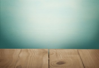 Wooden Table Top And Faded Turquoise Background