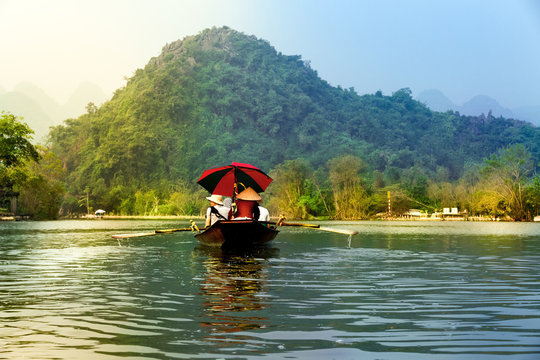 Traveling By Boat On Streams YEN In Hanoi, Vietnam.