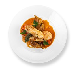 Grilled chicken breasts and vegetables