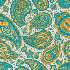 Vintage floral Seamless pattern with fantasy flowers. Ethnic ornament. Stylized decorative flowers in folk style. Traditional handcraft.  Vector illustration. Paisley print hand drawn elements.