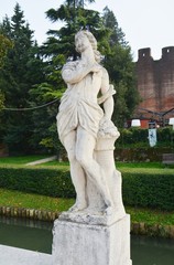 Statue and medieval castle in Castelfranco Veneto, in Veneto, in Italy, Europe