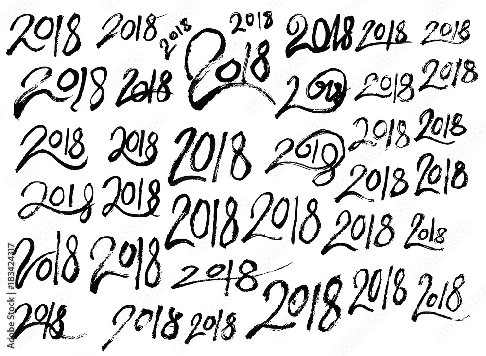 Wall mural Set of 2018 number new year illustration Hand drawn doodle Sketch line vector eps10