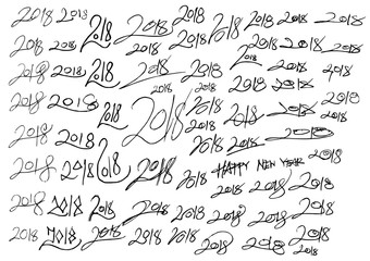 Set of 2018 number new year illustration Hand drawn doodle Sketch line vector eps10