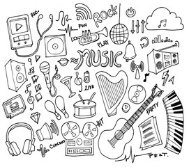 Set of Music illustration Hand drawn doodle Sketch line vector eps10