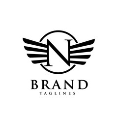letters n with wings and circle logo vector, Creative Letter n with wings design element. letter n wings Corporate branding identity Vector template