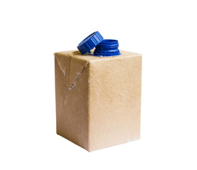 Used Brown milk carton isolated on white background