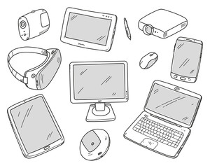 Modern technologies in the doodle style with filling