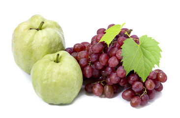  grapes and guava  on white background