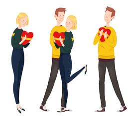 Obraz premium Couple with heart on Valentine's day set