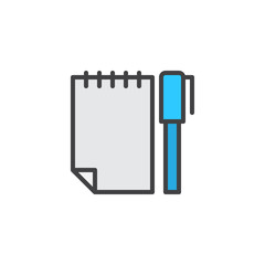 Blank spiral notepad and pencil filled outline icon