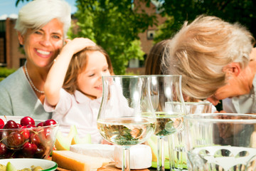 Senior Couple And Their Grandchildren Are Having A Picnic