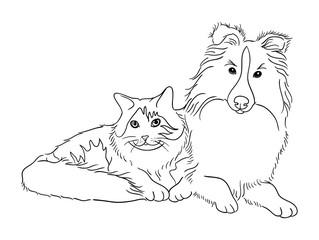 Cat & dog line art 07. Good use for symbol, logo, web icon, mascot, coloring book, sign, or any design you want.