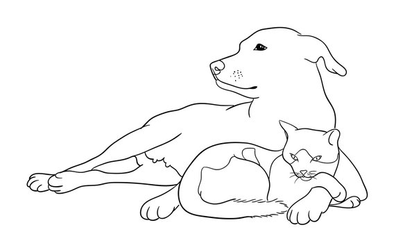 Cat & dog line art 09. Good use for symbol, logo, web icon, mascot, coloring book, sign, or any design you want.