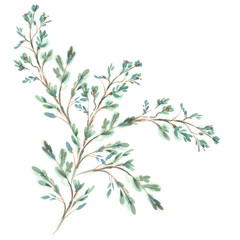Watercolor Twig with Leaves