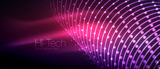 Hi-tech futuristic techno background, neon shapes and dots