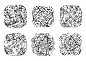 Vector black and white decorative square elements set