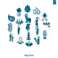 Diwali. Indian Festival Icons