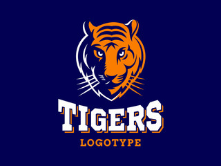 Tigers - logo, icon, illustration on dark blue background