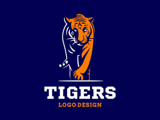 Tigers - logo, icon, illustration on dark blue background