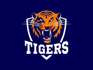 Tigers - logo, icon, illustration on dark blue background