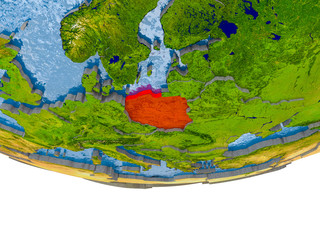 Poland in red on Earth model