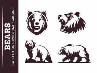 Bears collections - vector illustration on white background - obrazy, fototapety, plakaty