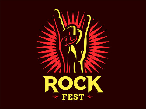 Rock Sign Gesture For Music Festival - Logo, Illustration On A Dark Background
