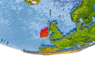 Ireland in red on Earth model