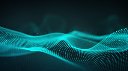 Blue futuristic cyber surface 3D rendering with DOF