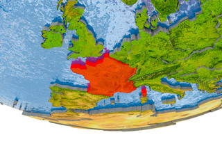 France in red on Earth model