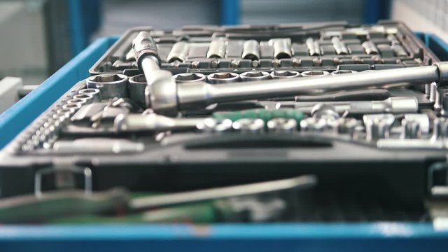 A kit of tools for repairing - screwdriver, wrenches - automobile car service