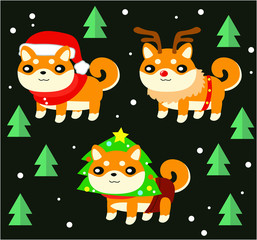 Naklejka premium Christmas Shiba Inu Dog