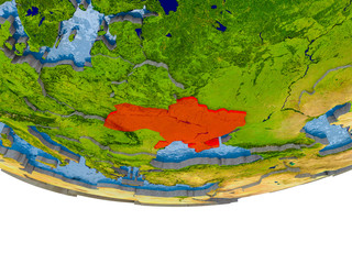 Ukraine in red on Earth model