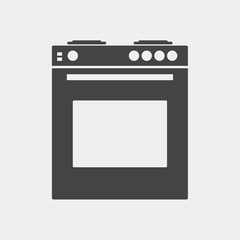 Vector icon gas stove with oven for a kitchen. Black cooker on white background. Home Appliances