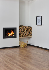 home corner style with fireplace and wood decoration style frame object