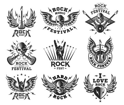 Rock Music Festival Logo, Illustration And Print Collections On A White Background