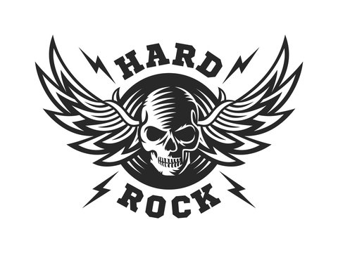 Skull and wings for hard rock music festival - logo, illustration on a white background
