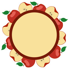 БезымяRound frame decorated with red apples and cut in halves. Vector illustration.нный-4