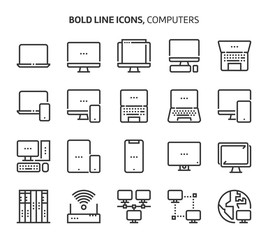 Computers, bold line icons