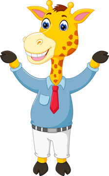 cute giraffe cartoon posing with smile and waving