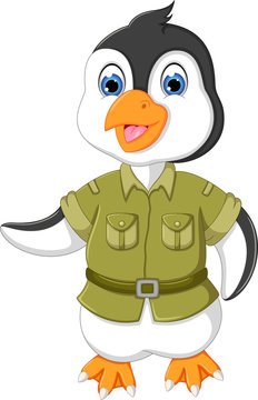 cute pinguin cartoon standing with smile and waving