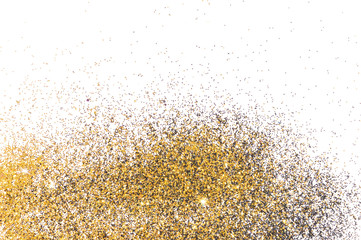 Textured background with golden and black glitter on white