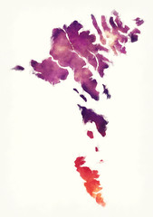 Faroe Islands watercolor map in front of a white background