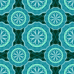 Seamless pattern with mandalas in beautiful colors. Vector background