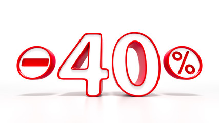 40 percent red symbol isolated on white background